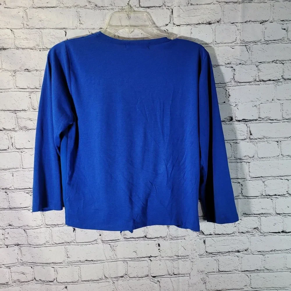 August Silk Cardigan Womens Small Royal Blue Excellent Tie Front 3/4 Sleeve Crop